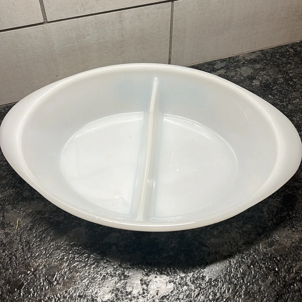 Glassbake divided baking dish.  Blue Thistle 1970’s vintage. Made in USA